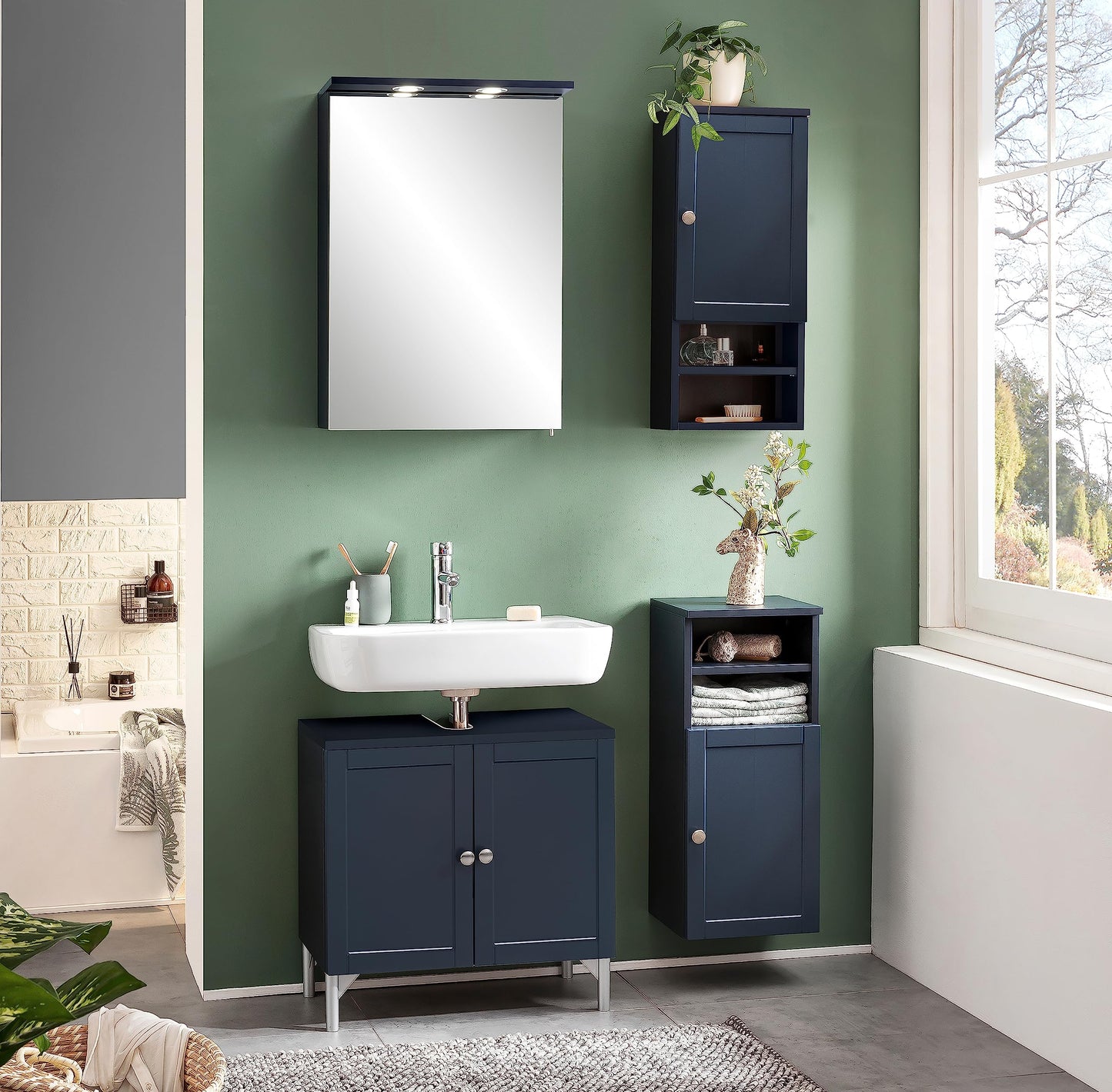 Schildmeyer mirror cabinet Jesper 155426, midnight blue, 50.4 x 16 x 72.3 cm