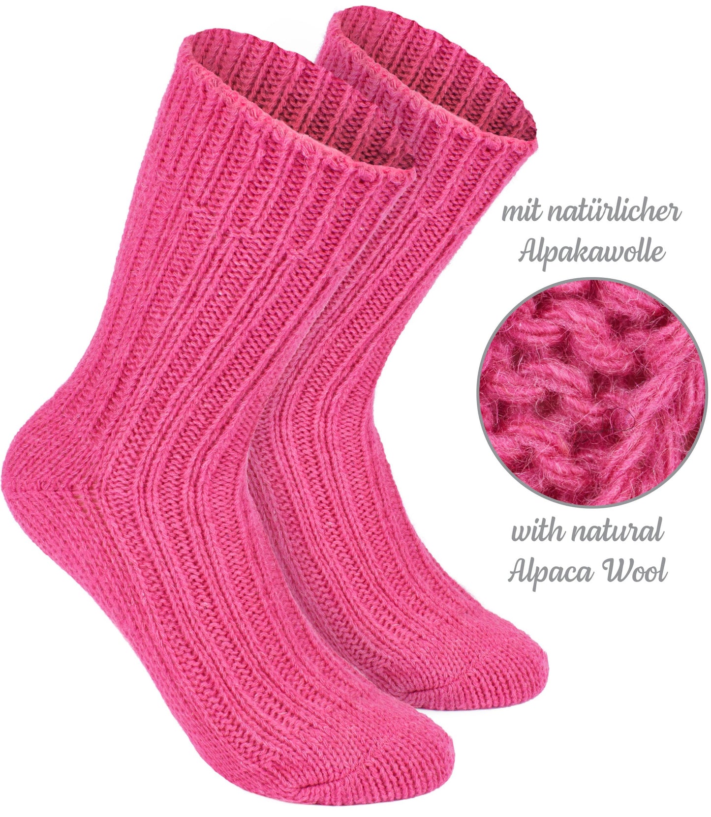 BRUBAKER 4 pairs of alpaca socks with alpaca wool - winter sock set for men and women - pink - size 39-42