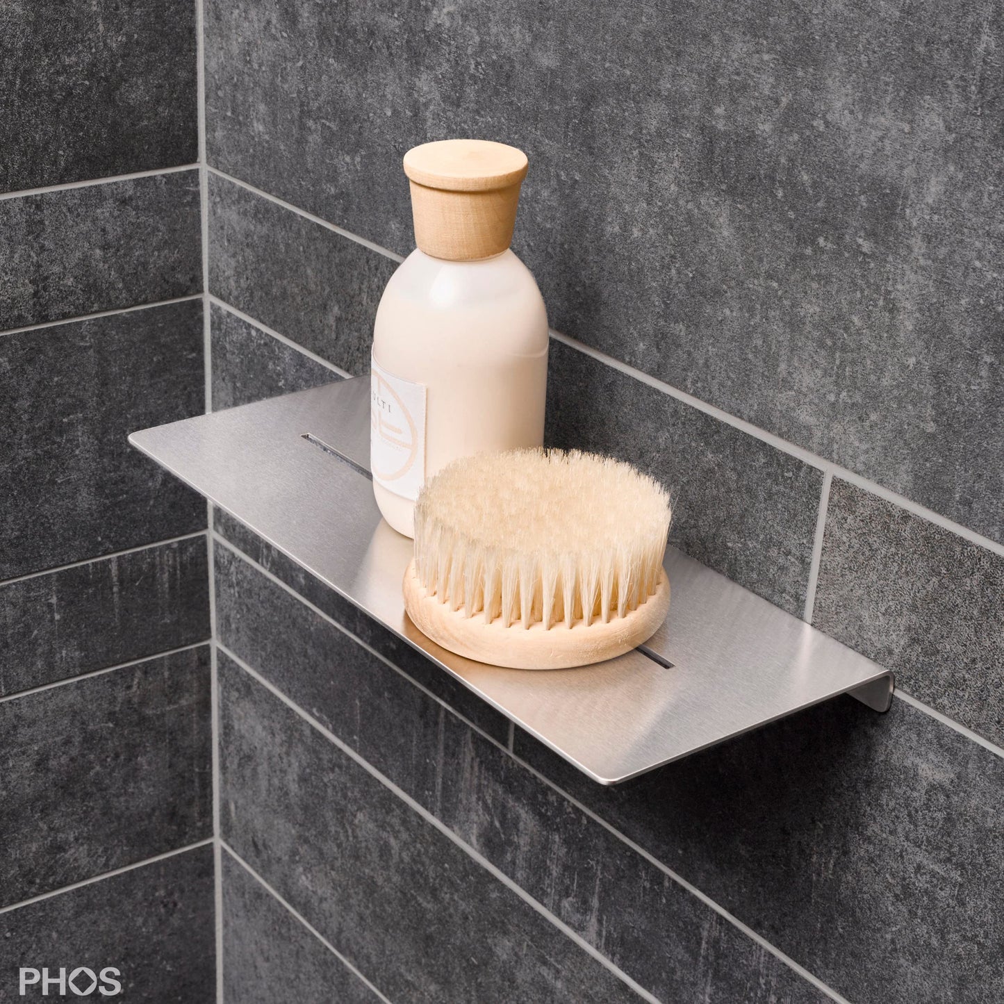 Shower caddy, 30 cm wide, stainless steel, rustproof, secure screw mounting, shower basket, bathroom shelf - PHOS Design