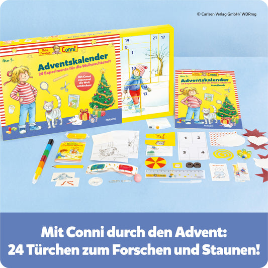 FRANZIS 67207 - My Friend Conni Advent Calendar, 24 age-appropriate experiments for the Christmas season, for children aged 5 and up.