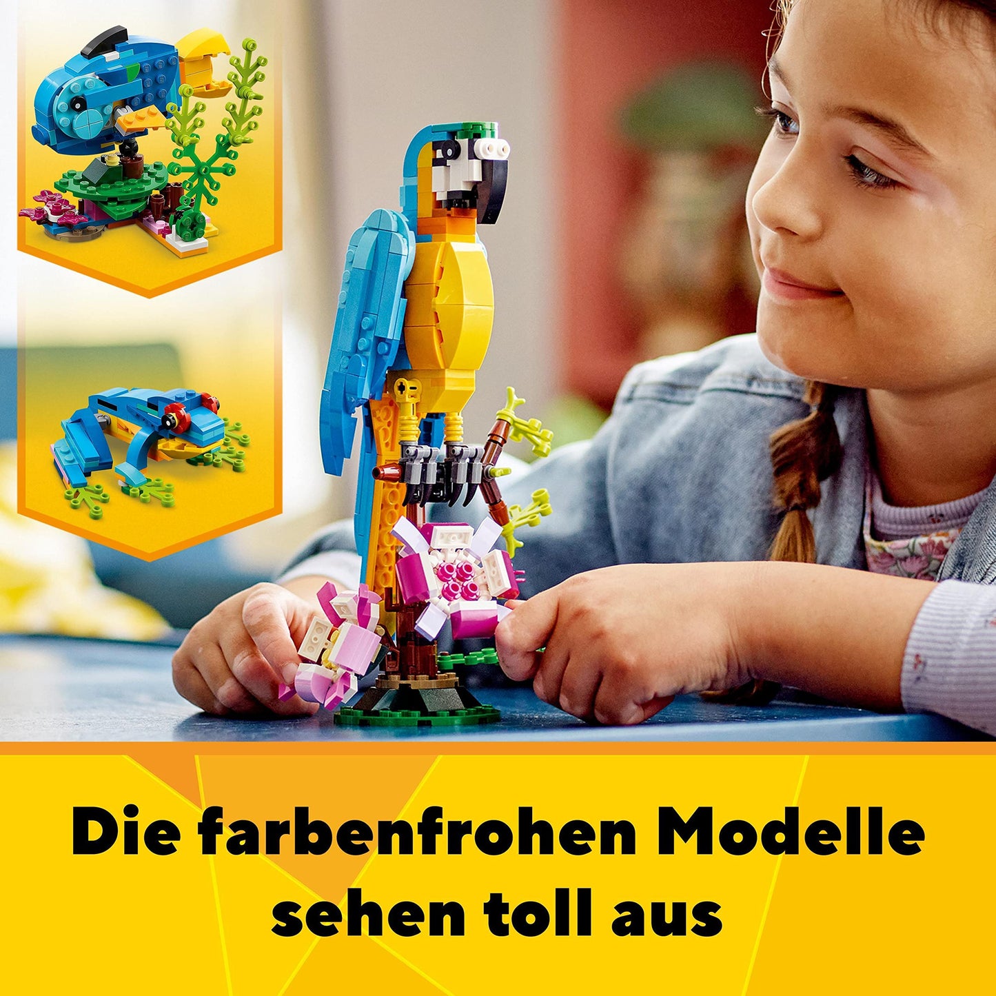 LEGO 31136 Creator 3in1 Exotic Parrot, Frog, and Fish Easter gift Jungle animal figures Building toy, creative Easter decoration toy for kids aged 7 and up for Easter 2023
