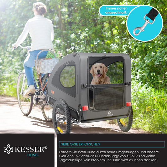 KESSER® Dog Trailer Boxer 2-in-1 Dog Stroller Bike Trailer large approx. 250L volume - Incl. flag and bag - 600D Oxford Canvas, foldable SmartSpace Concept, max. 45kg, Anthracite