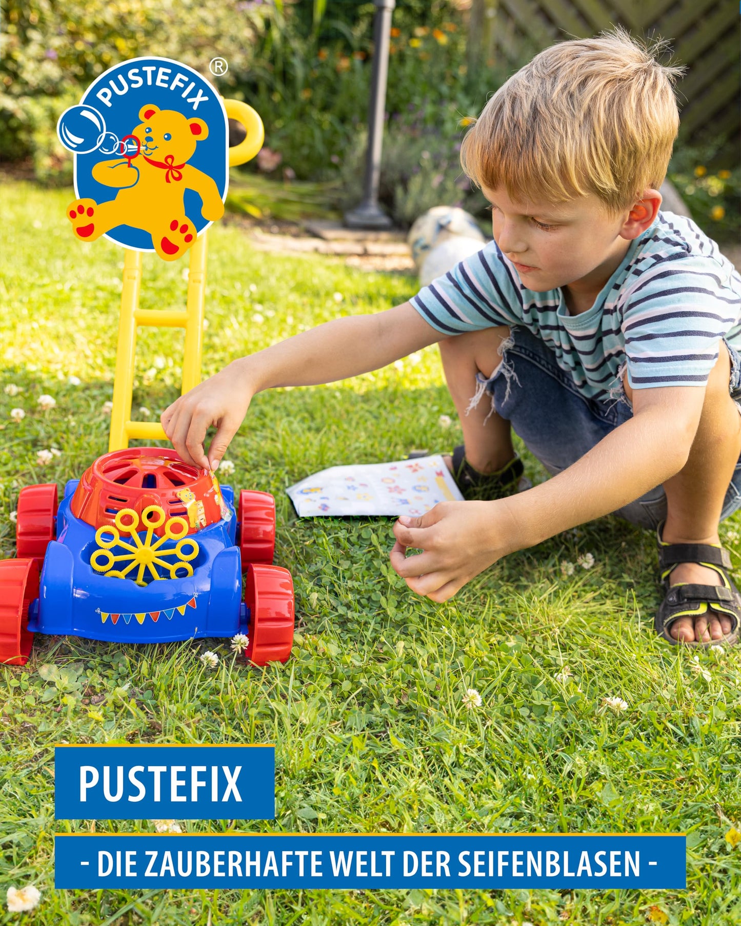 PUSTEFIX Bubble-Mower Lawn Mower I Bubble Kids Set I Bubble Fun at Kids' Parties & Birthdays