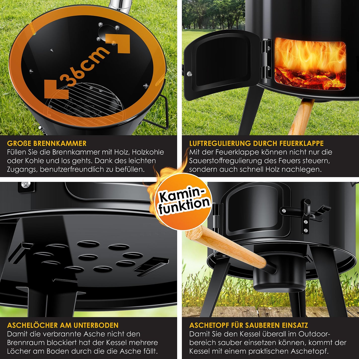 KESSER® Goulash Kettle Goulash Cannon | Dutch oven with grill function Oven Grill Kettle Grill + Chicken roaster 8L pan Goulash pot 17 liters enameled with lid for outdoor kitchen field kitchen