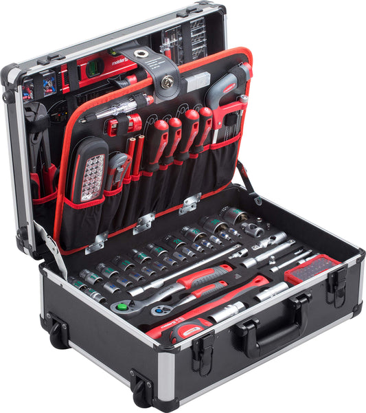 Master tool trolley 156 pieces - tool set with wheels & empty tool box - 460 x 320 x 140 mm - individual compartment layout