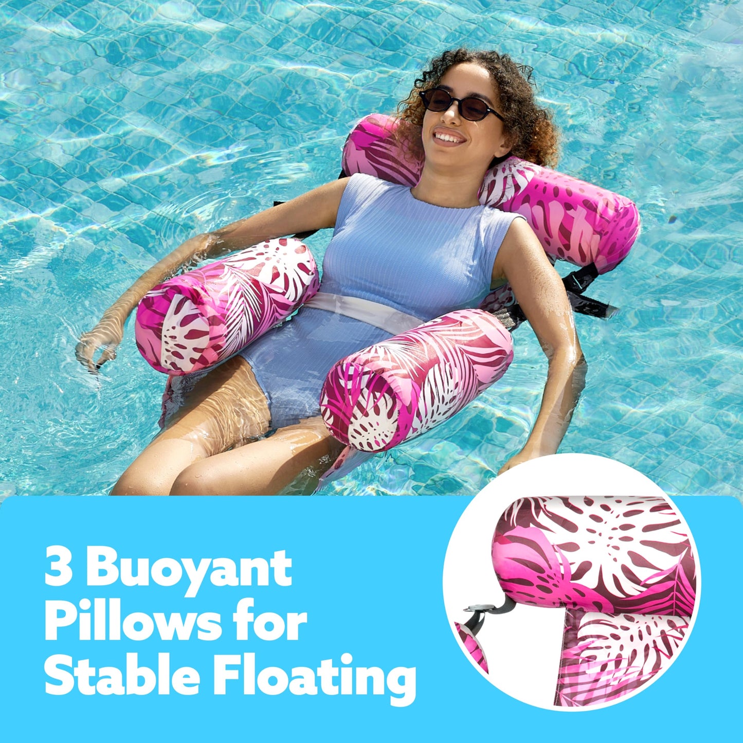 SLOOSH Inflatable Pool Float for Adults, 2 Pack Floating Pool Rafts, Inflatable Pool Noodles for Adults, Floating Chair for Parties, Summer, Water, Beach, Tropical Leaves, Pink, Blue