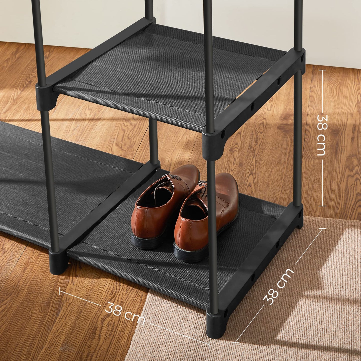 SONGMICS Open Wardrobe, Clothes Rack, Hanging Rail, Wardrobe, 2 Hanging Compartments, ample space, for Bedroom, Living Room, 112 x 43 x 165 cm, black RYG24BK
