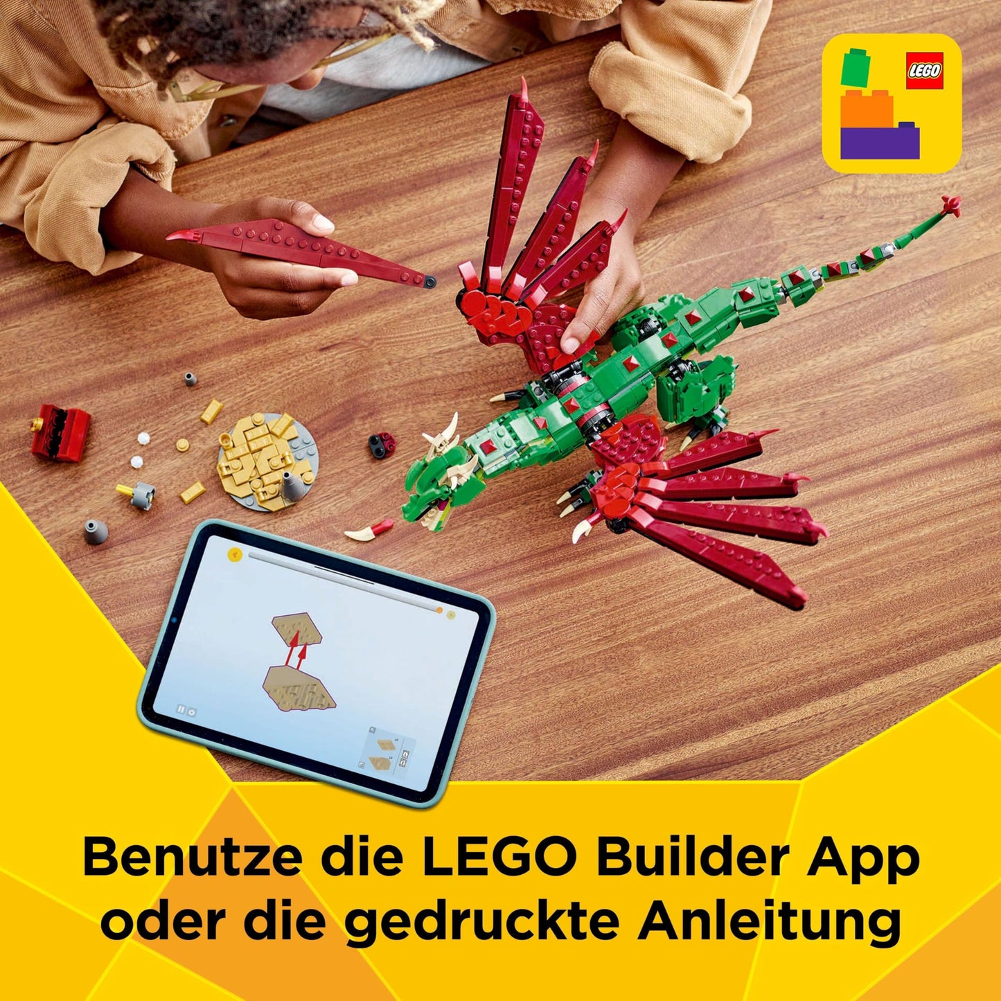 LEGO Creator 3in1 Green Dragon - Toy - Rebuildable into Toy Sea Serpent or Phoenix Figure - Animal Building Toy for Kids - Birthday Gift for Boys and Girls 9+ years 31161