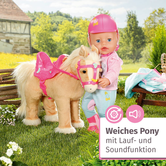 BABY born, doll horse, BABY born My Cute Horse, interactive horse with walking and sound function, plush, pink saddle and bridle, as well as pins for decorating, 831168, Zapf Creation