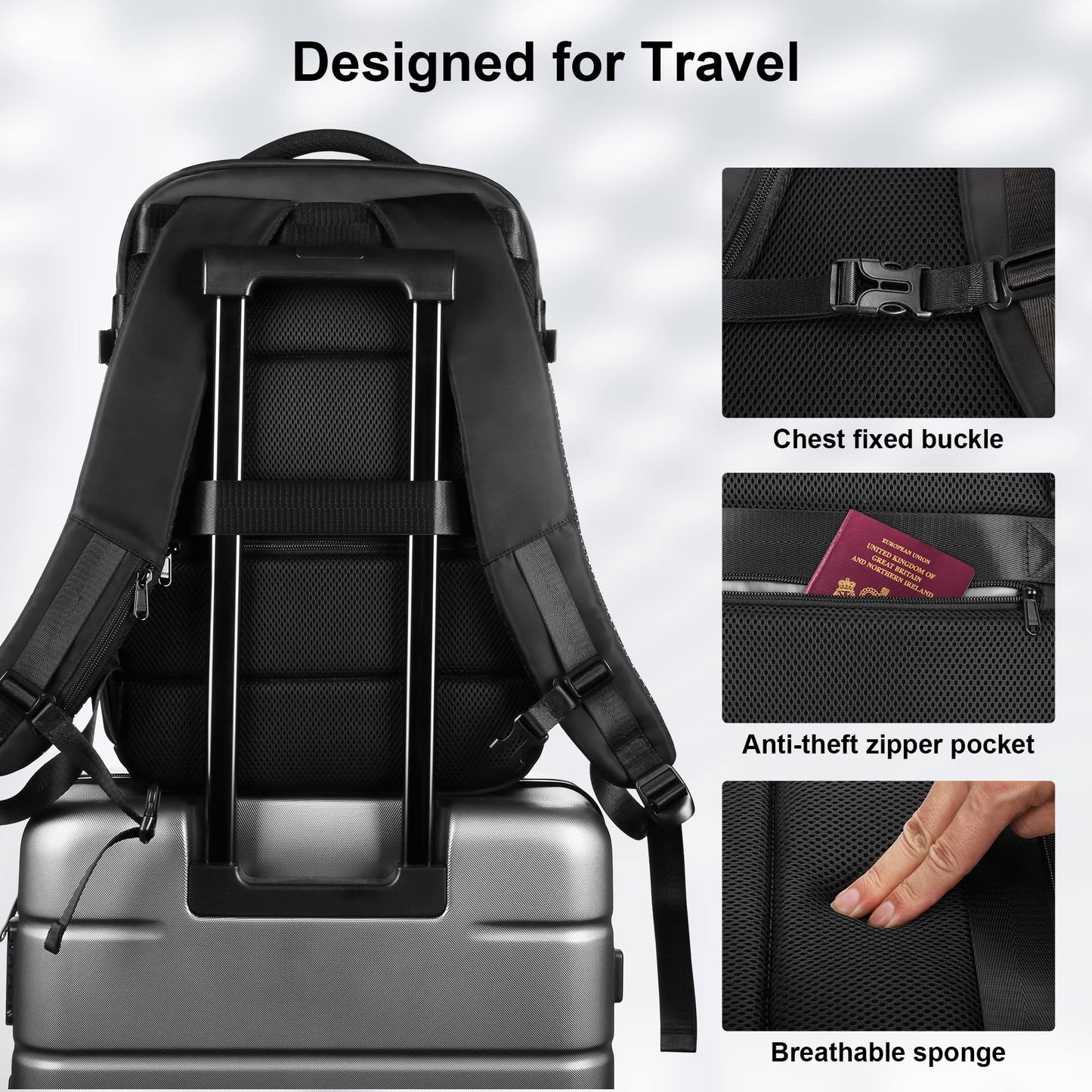 HOMIEE Travel Backpack for Women and Men, 40L Carry-On Rucksack for Airplane, Casual School Backpack for Travel, Daypack for Sports, Casual Women's Backpack Suitcase.