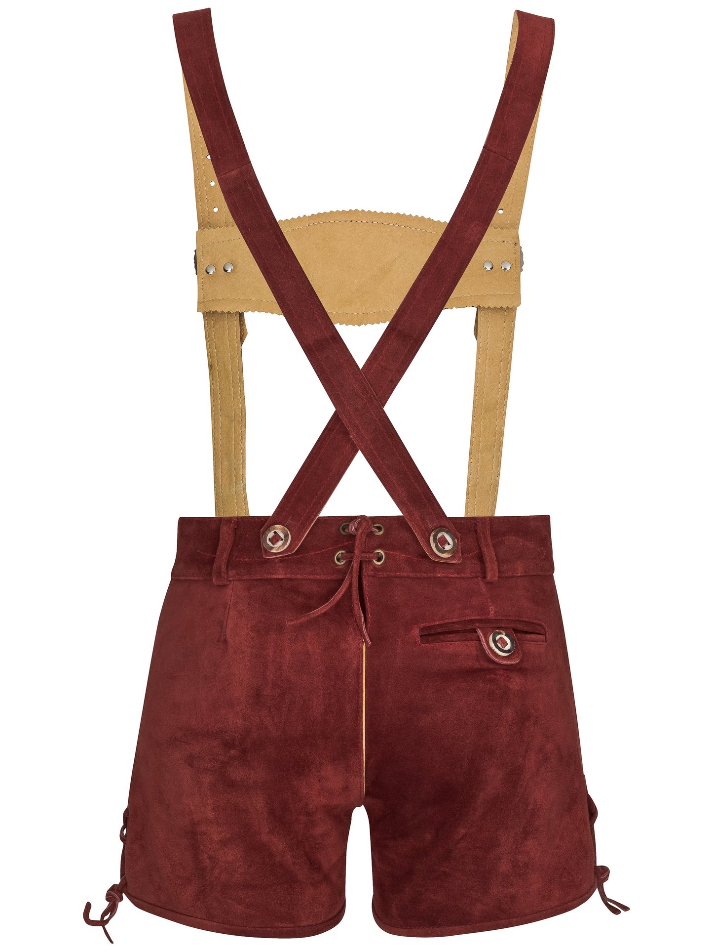 Women's leather shorts - Traditional leather shorts Bergrose - Traditional hot pants with suspenders (30, red)