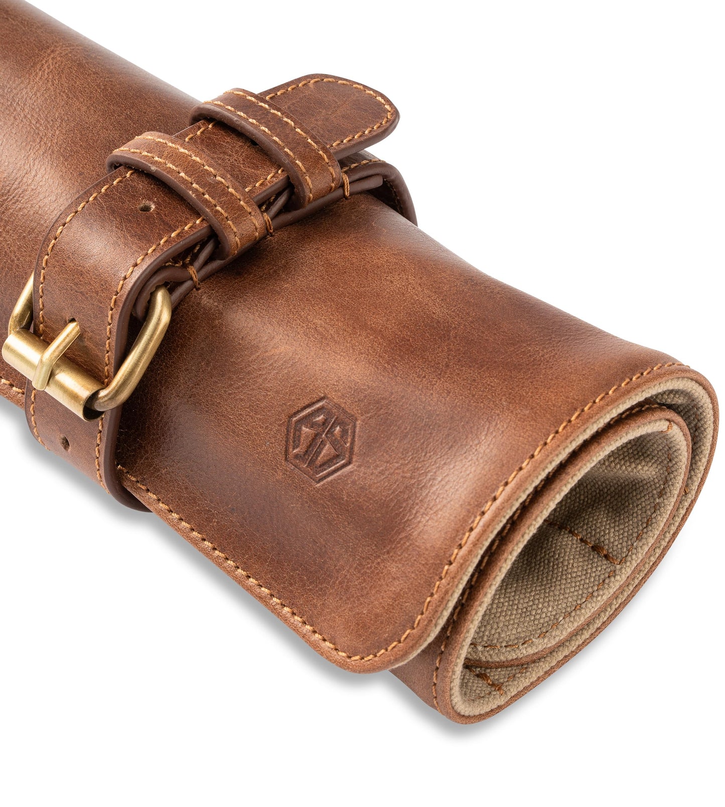 Angus Stoke Chef Knife Bag made of buffalo leather | 14-slot leather knife roll for chefs - Large Duplex Knife Bag (Brown)