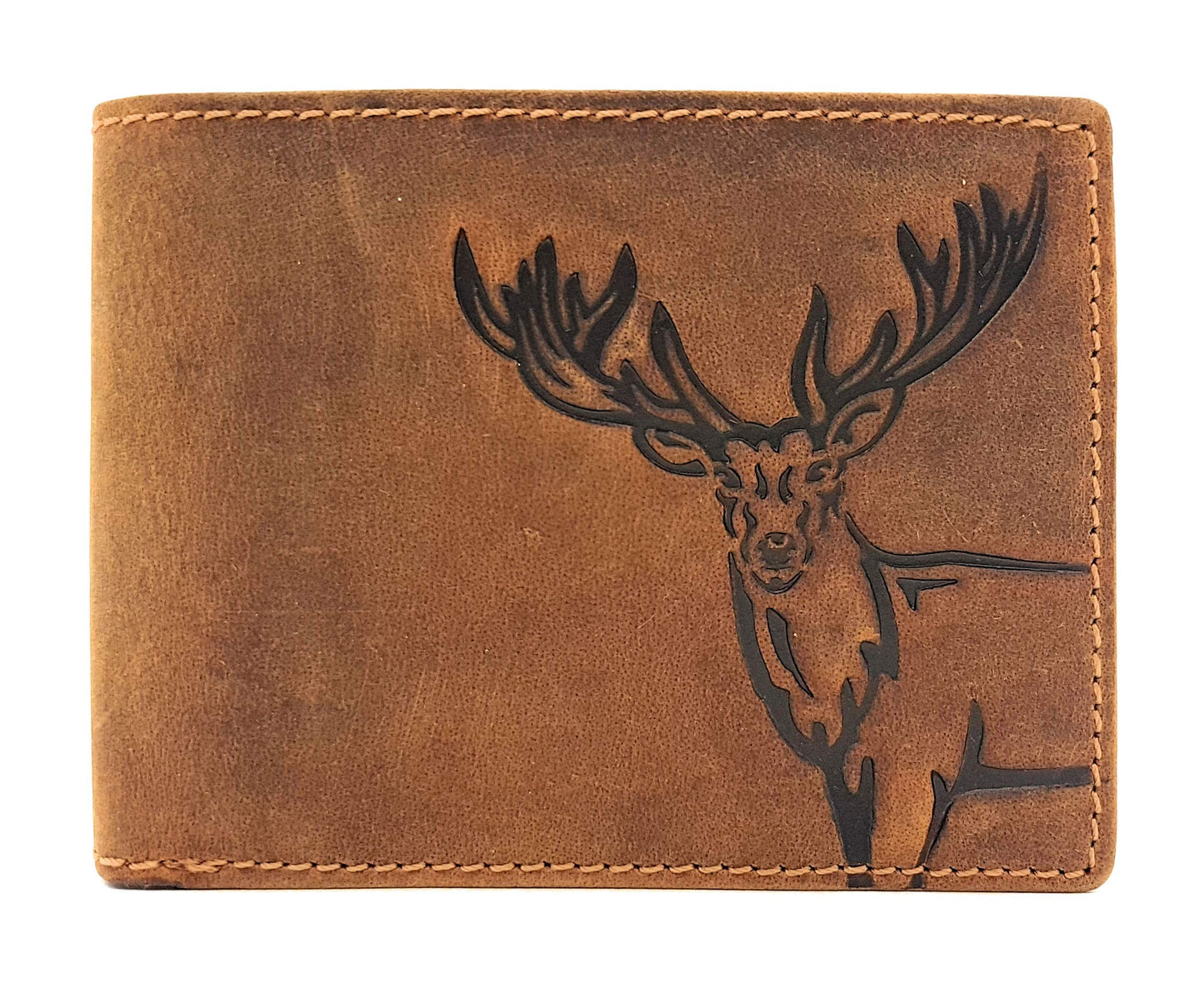 Jockey Club genuine Buffalo full grain leather wallet for men, natural Hunter leather wallet with RFID NFC protection deer