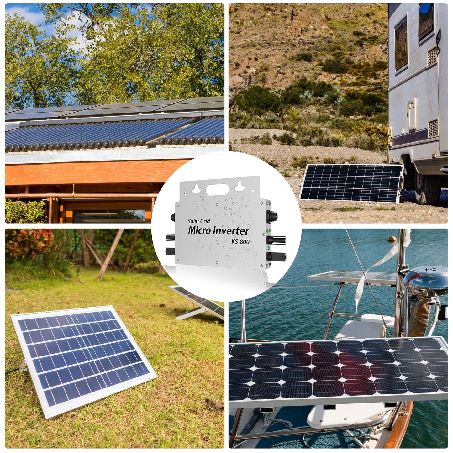 800w inverter - IP65 waterproof inverter - Solar inverter with WLAN app for 2 solar panels for balcony power plant, 190-270V AC balcony power plant inverter, Silver
