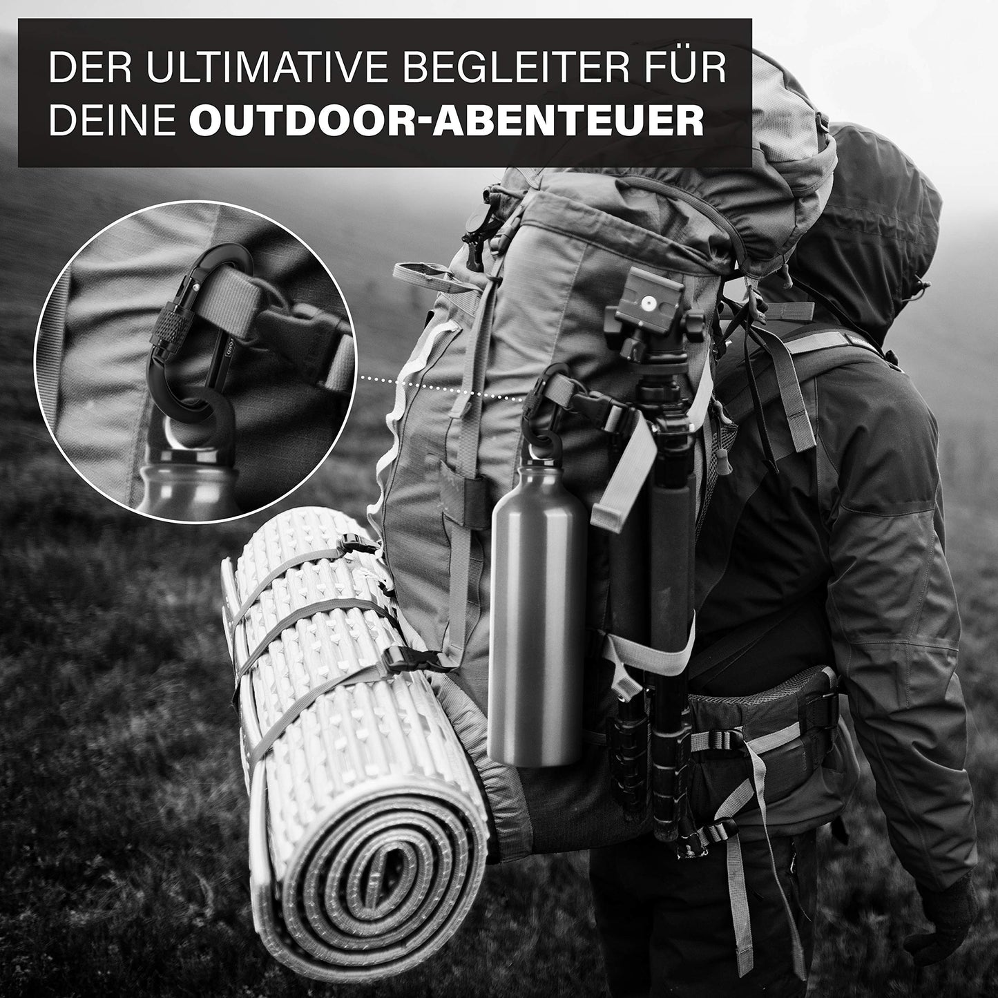 CLIFFORD Mini carabiner I 120 kg load capacity I Carabiner keychain made of durable aluminum 6082 I Key carabiner I Small black carabiner hook for keychain, key rings, camping.