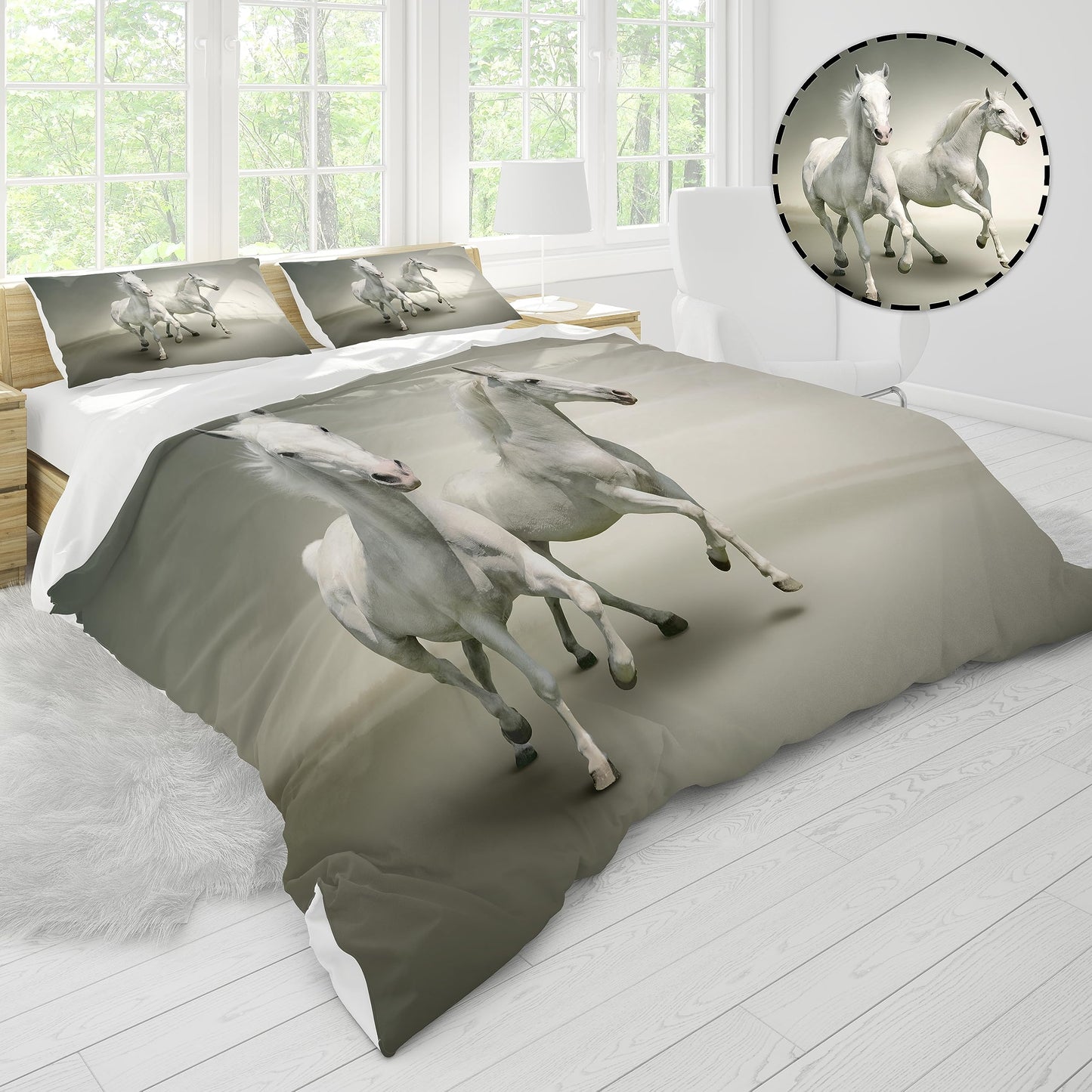 IUNTWEIE Horse Bedding 135x200, 3D Horse Bedding Sets with Zipper, Super Soft Comfortable Microfiber Bedding, 3-piece Duvet Cover 135 x 200 cm + 2 Pillowcase 50 x 75 (Horse-4, 135x200cm)