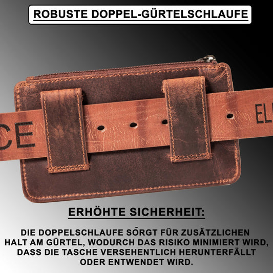 MATADOR 2in1 genuine leather phone case belt with zipper pocket #Brisbane, with elegant gift box and RFID protection. Stylish leather phone belt for smartphones up to 6.9 inches in Vintage Brown.