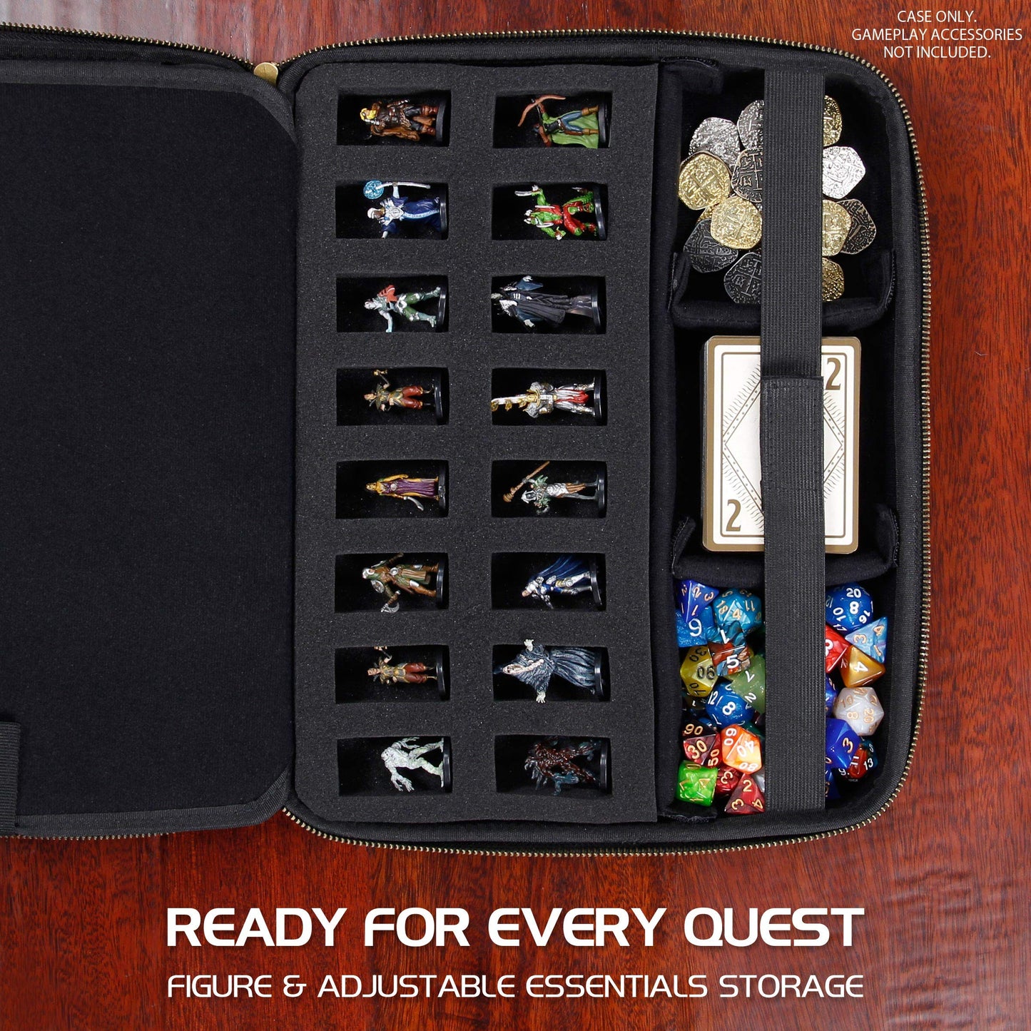 ENHANCE RPG Organizer Case - D&D folder with integrated character sheet holder, dice rolling area, removable pen pocket, miniature foam storage (Black)