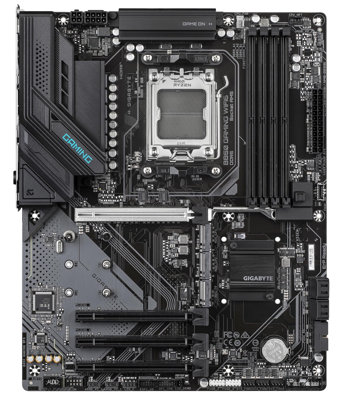 GIGABYTE B850 Gaming WIFI6 Motherboard - Supports AMD Ryzen 9000 Series CPUs, 6+2+2 digital VRM, up to 8200MHz DDR5 (OC), 1xPCIe 5.0 + 2xPCIe 4.0 M.2, GbE LAN, WiFi 6, USB 3.2 Gen 2.