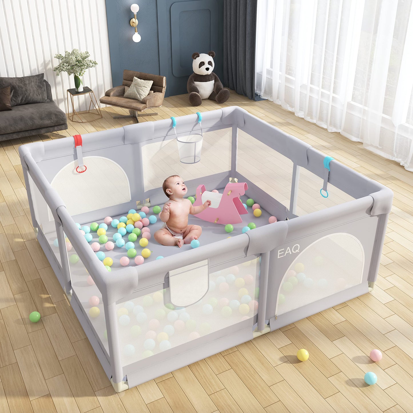 EAQ Baby Playpen 150x150cm Playard Safety Playground with super soft, breathable mesh, children's fence for infants toddlers