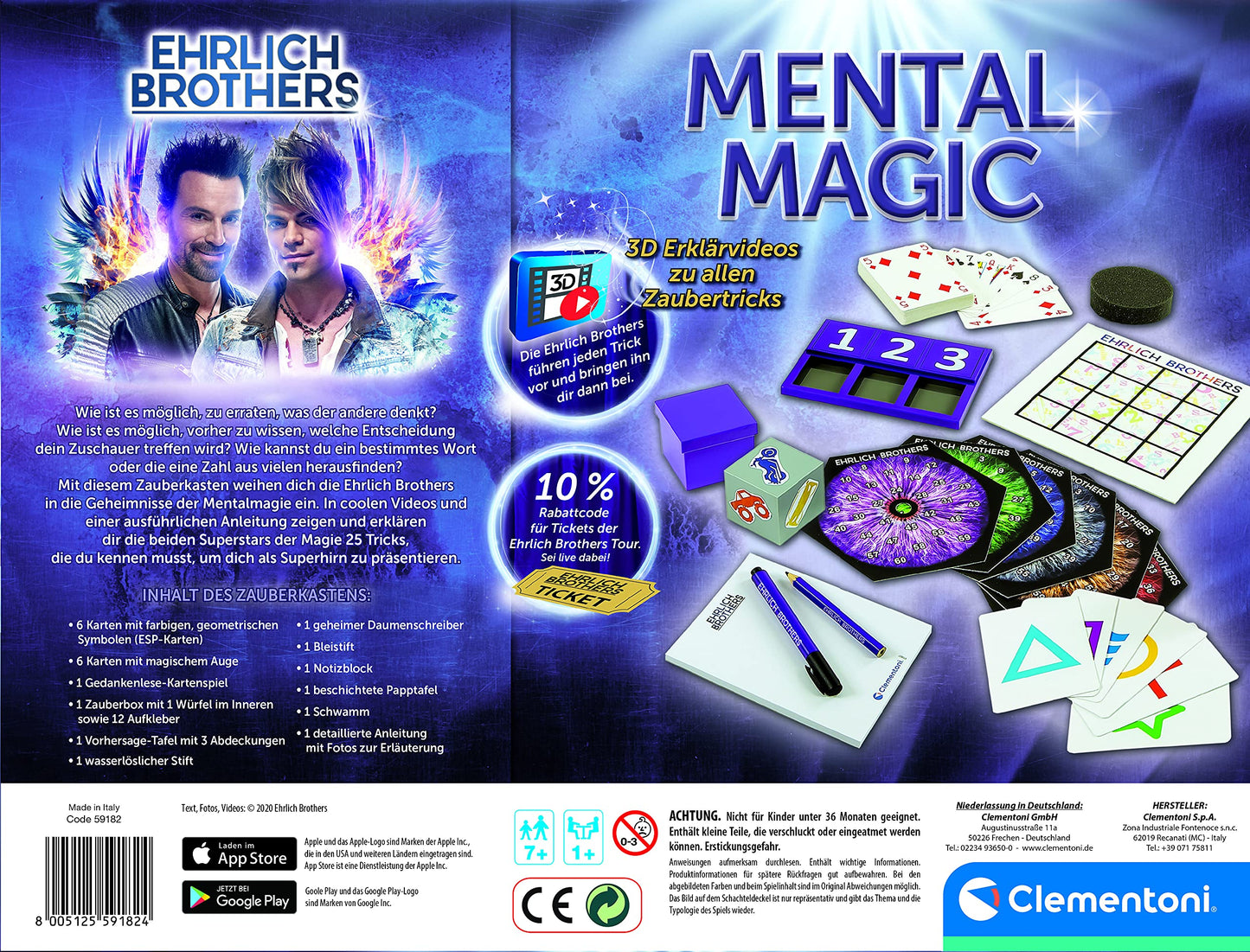 Clementoni Ehrlich Brothers Mental Magic - magic kit for kids aged 7 and up - includes magical instructions for amazing tricks and 3D tutorial videos 59182