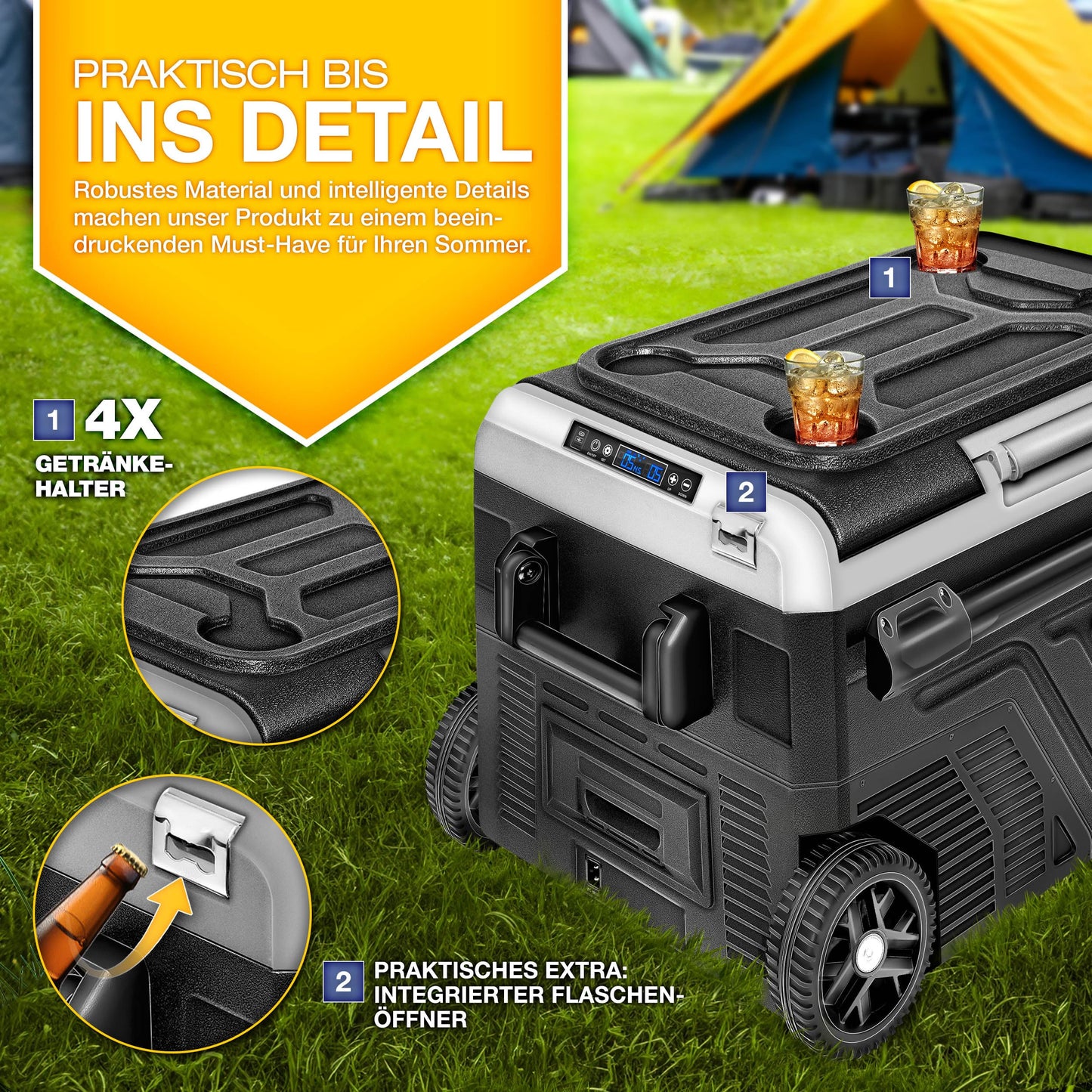tillvex® Compressor Cooler Box electric 40-60 liters | Electric Freezer Box WIFI-APP control 12/24 V 230V | Refrigerator up to -20 °C for car, truck, camping (Black, 60 liters)