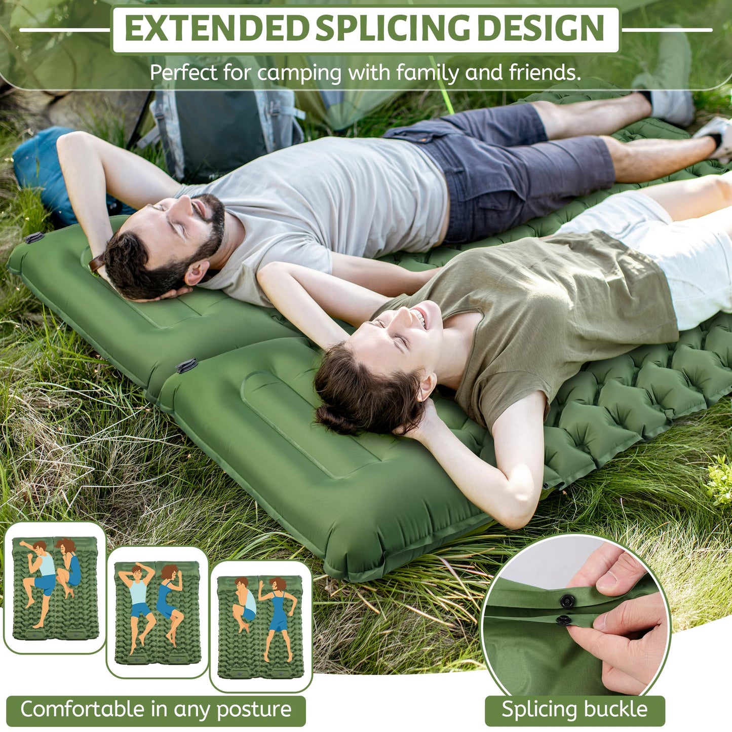 KUOGAS Self-Inflating Sleeping Pad, Extended and Thickened Camping Mattress, Air Pedal Air Pump Air Mattress, Ultra-Light Portable Sleeping Pad, Suitable for Camping, Beach, Hiking