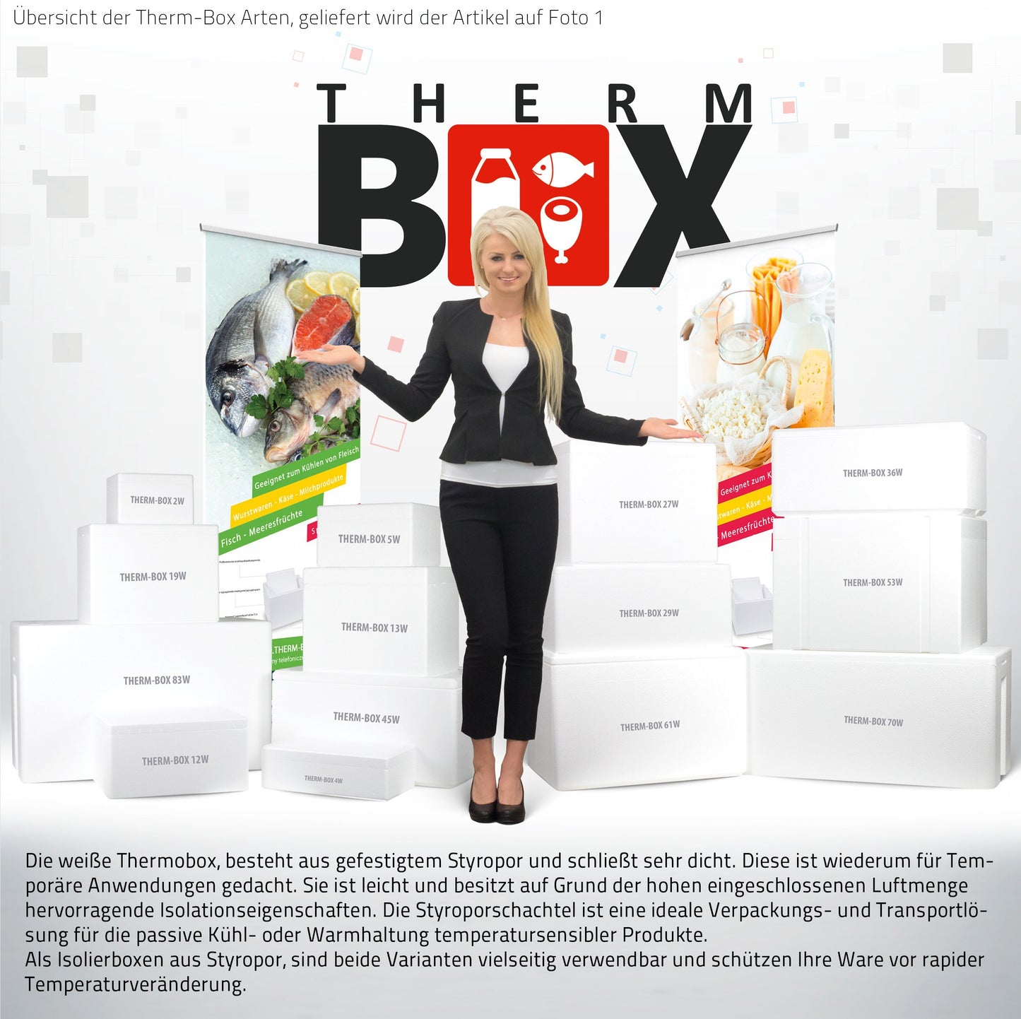 THERM-BOX Styrofoam Box 83W Inside: 70x29x39cm Wall: 2.5cm Volume: 83L Insulated Cooler Reusable Warm/Cold Box