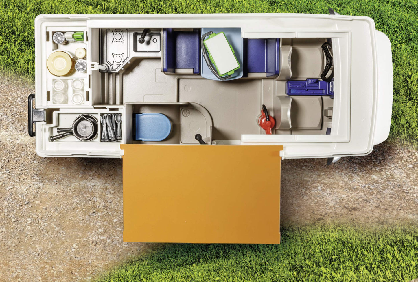 PLAYMOBIL 9318 Fun Camping Set for the whole family with removable roof, trailer hitch, and pull-out awning, for ages 4 and up.