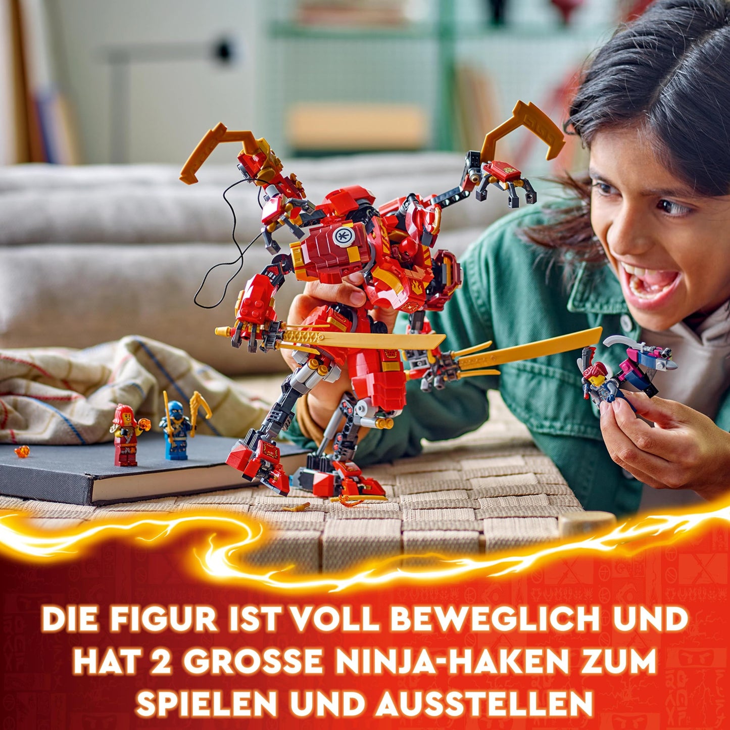 LEGO NINJAGO Kai's Ninja Climbing Mech set, ninja toy with buildable action figure and 4 mini-figures, adventure set for kids, birthday gift for 9-year-old boys and girls 71812.