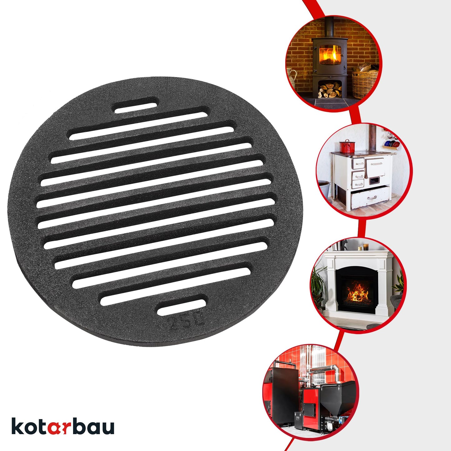 KOTARBAU Fireplace Grate Ø 25 cm Round Grate Ash Grate Stove Grill Grate Hearth Grate Grate Oven Grid Fireplace Spare Parts Accessories Cast Iron Grate Oven Grate Grill Fireplace Round