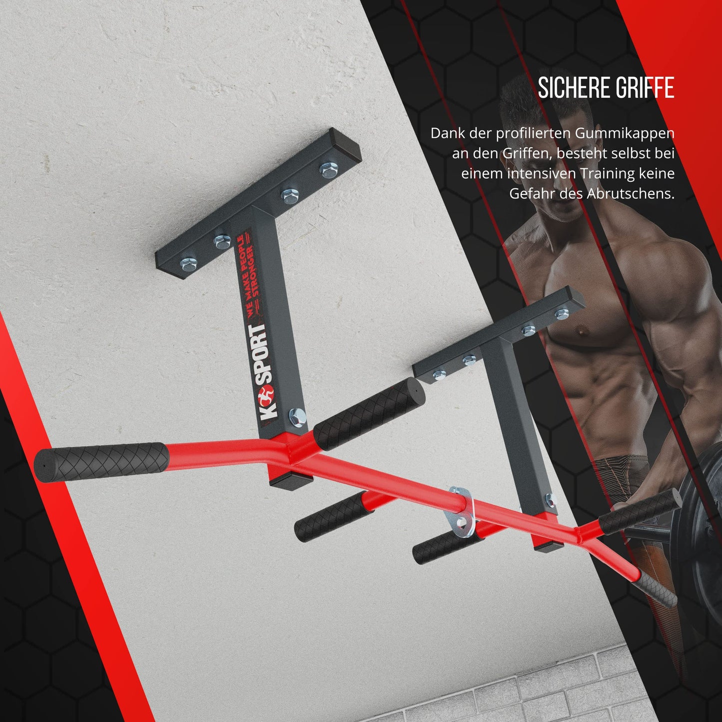 K-Sport: Ceiling mounted pull-up bar I Power station with pull-up bar & 3 grips I Chin-up tower for muscle training I Pull Up Mate, incl. E-Book