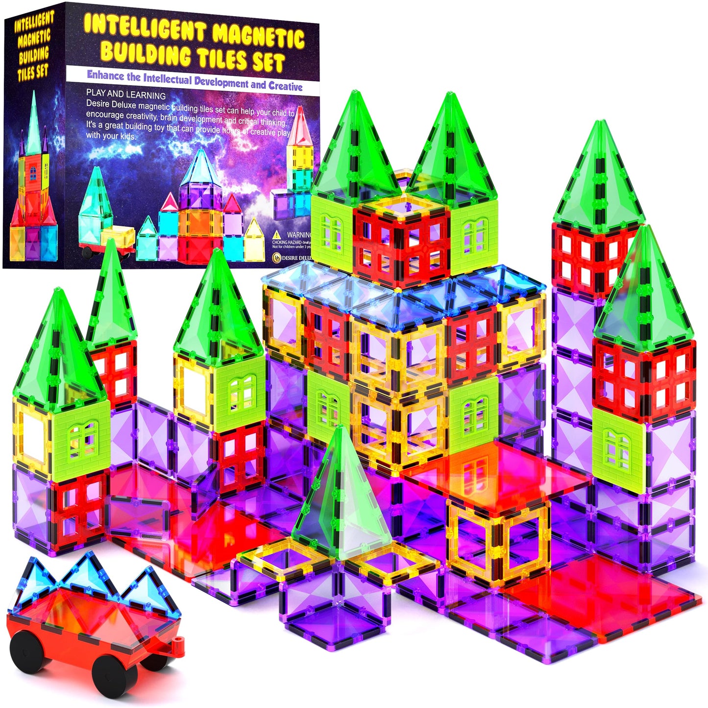 Desire Deluxe Magnetic Building Blocks Montessori Toy for Kids, Magnetic Blocks for Boys and Girls, Ages 3 4 5 6 7 8, 57pc Set