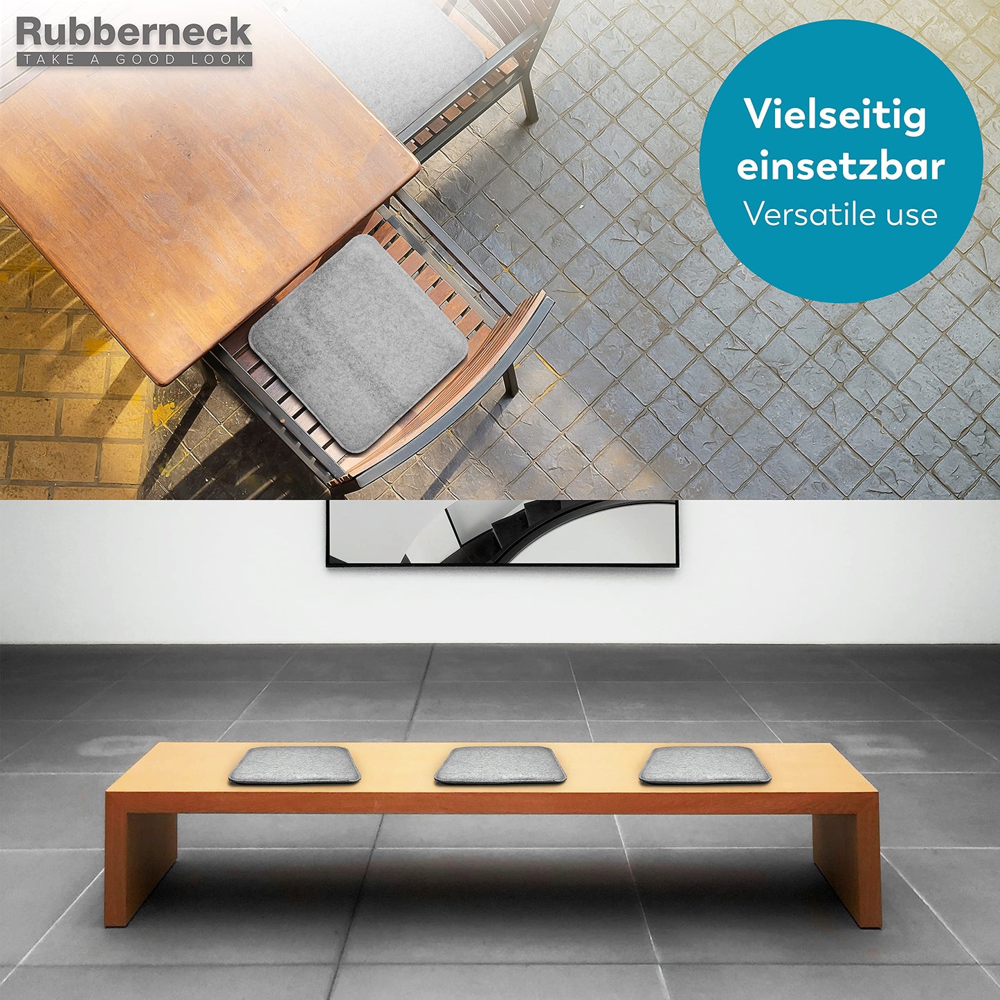 Rubberneck 4-pack non-slip felt seat cushions, square chair pads with anti-slip knobs, light gray