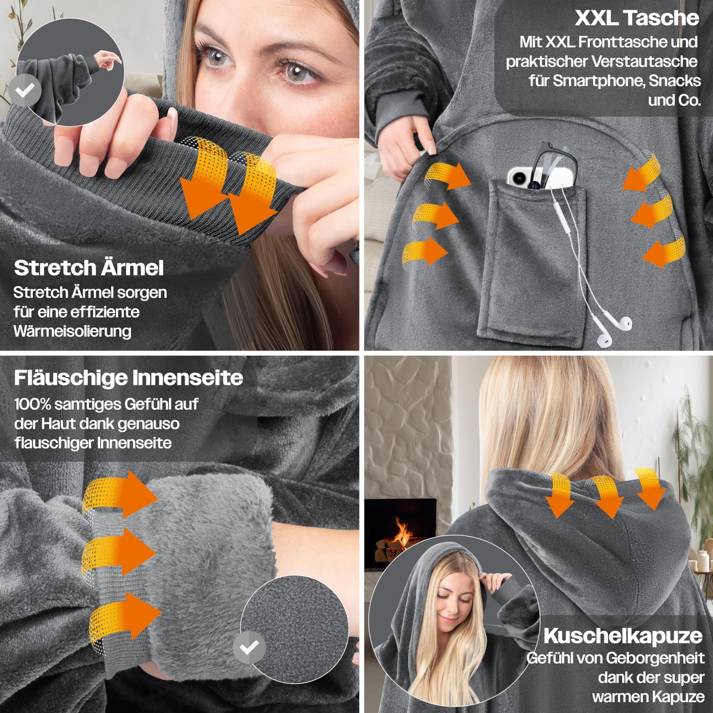 KESSER® Hoodie Blanket Snuggle Blanket with Sleeves Blanket Pullover Versatile Wearable Blanket for Women & Men, Sweatshirt Cozy Fleece Adult Soft Sleeve Blanket Oversize Anthracite