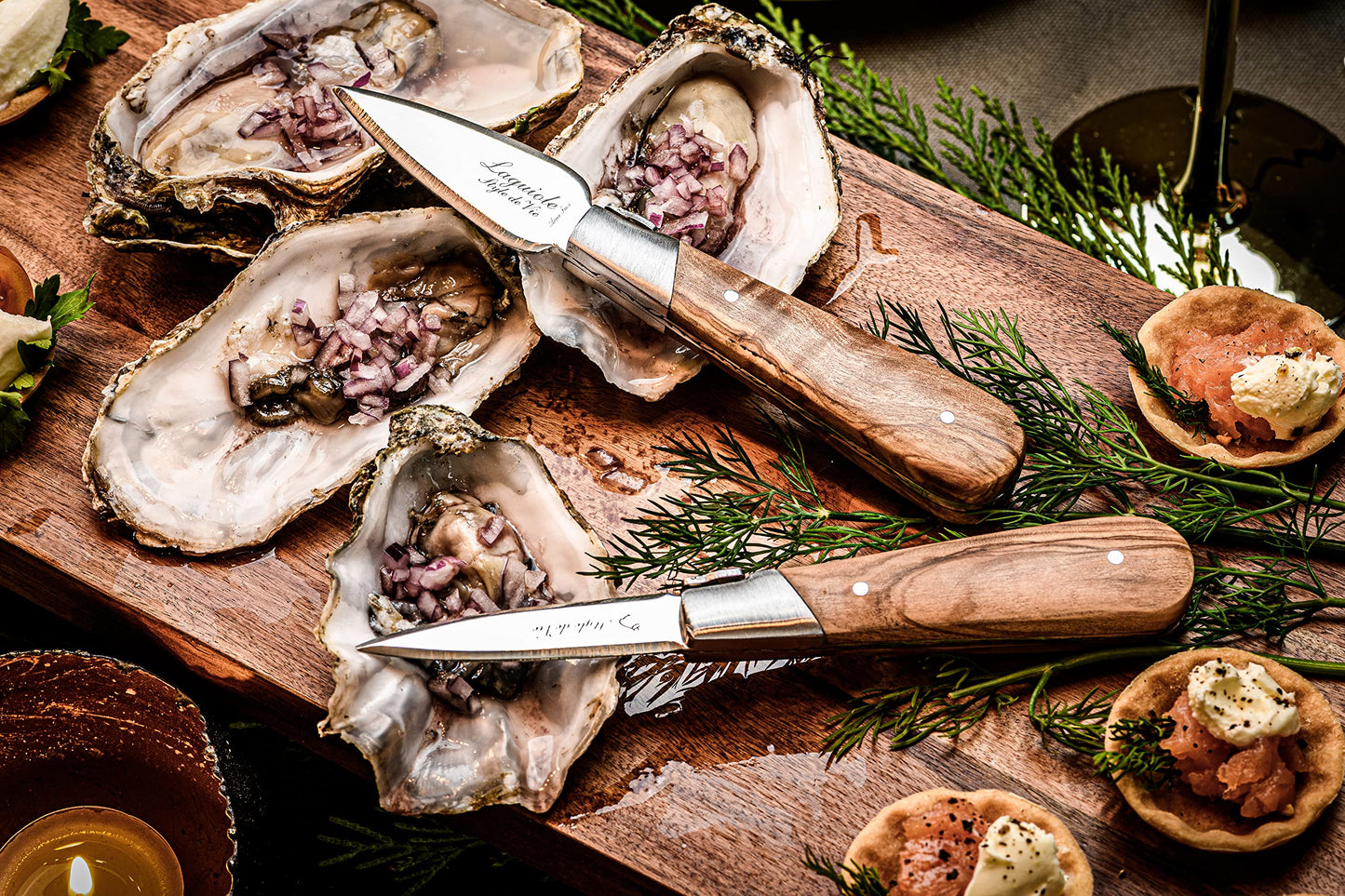 Laguiole Style de Vie Luxury Line, Oyster Knife Gift Set, 2 pieces, Olive Wood