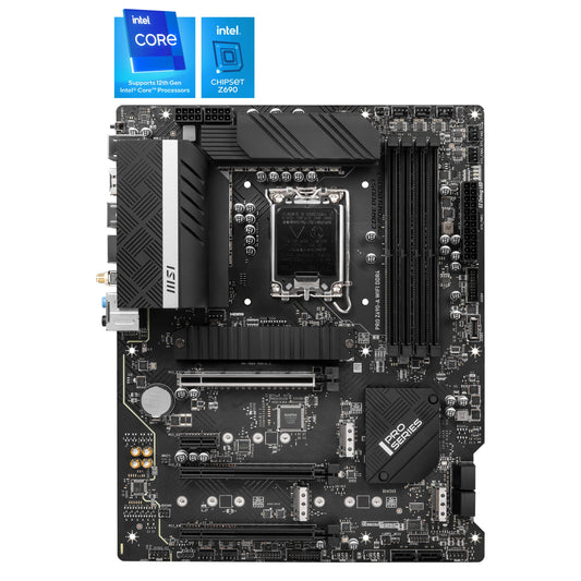 MSI PRO Z690-A WIFI DDR4 ATX motherboard supports 12th Gen Intel processors, LGA 1700 - 14 Duet Rail 55A VRM, Memory Boost 5200MHz/OC, 1 x PCIe 5.0 x16, 3 x M.2 Gen4 x4, 2.5G LAN, Wi-Fi 6.