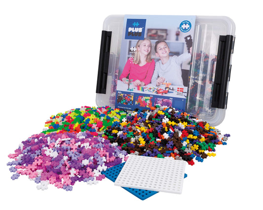 Plus-Plus 9603406 Creative Building Blocks Box, Amazing construction toy, 2400 pieces, Basic, Pink & 9607016 Creative Building Blocks, Learn to Build Vehicles Set, Construction toy, 800 pieces