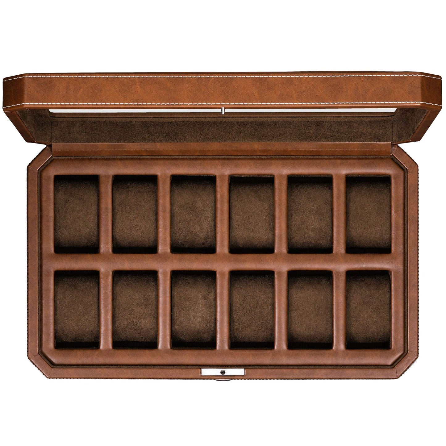 ROTHWELL 12 Slot Leather Watch Box for Men - Luxury Watch Case Display Organizer, Men's Storage Boxes Holder with Large Glass Lid (Black/Gray)