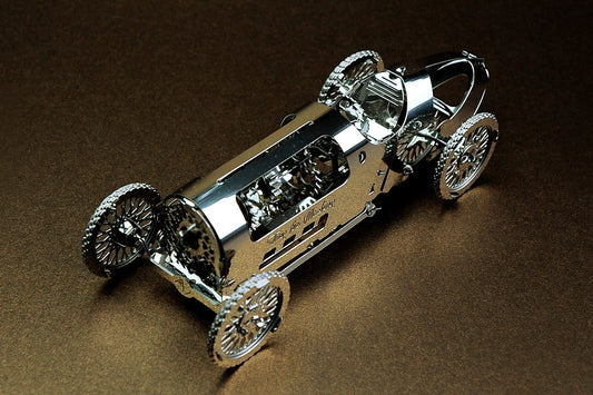 TimeForMachine 3D Puzzle Set, mechanical 3D metal puzzle, racing car model, vintage silver.