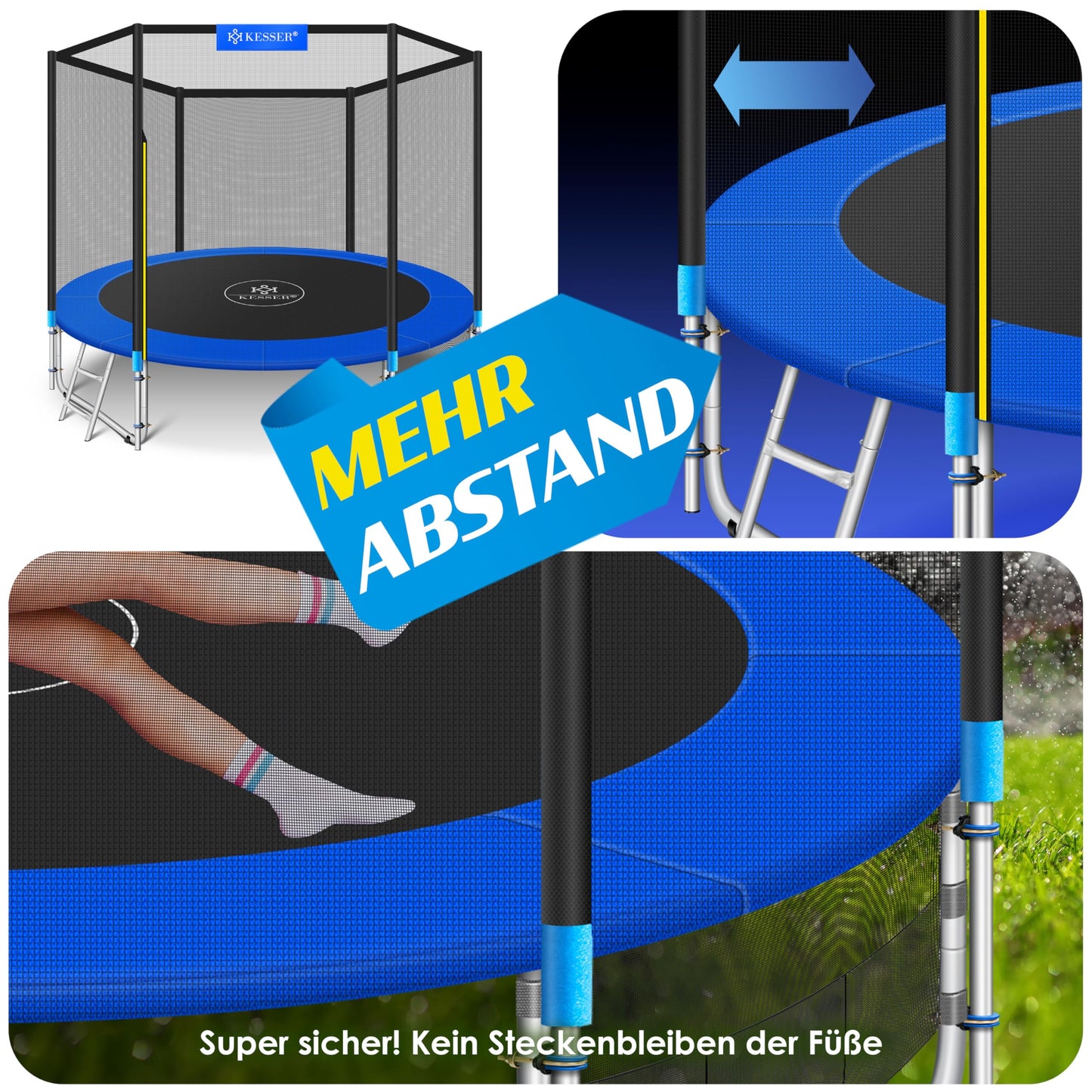 KESSER® Trampoline Outdoor Ø 244/305/366/427 cm Complete set with safety net, ladder, edge cover & side pocket and assembly accessories | Children's trampoline Garden trampoline Capacity 150 kg