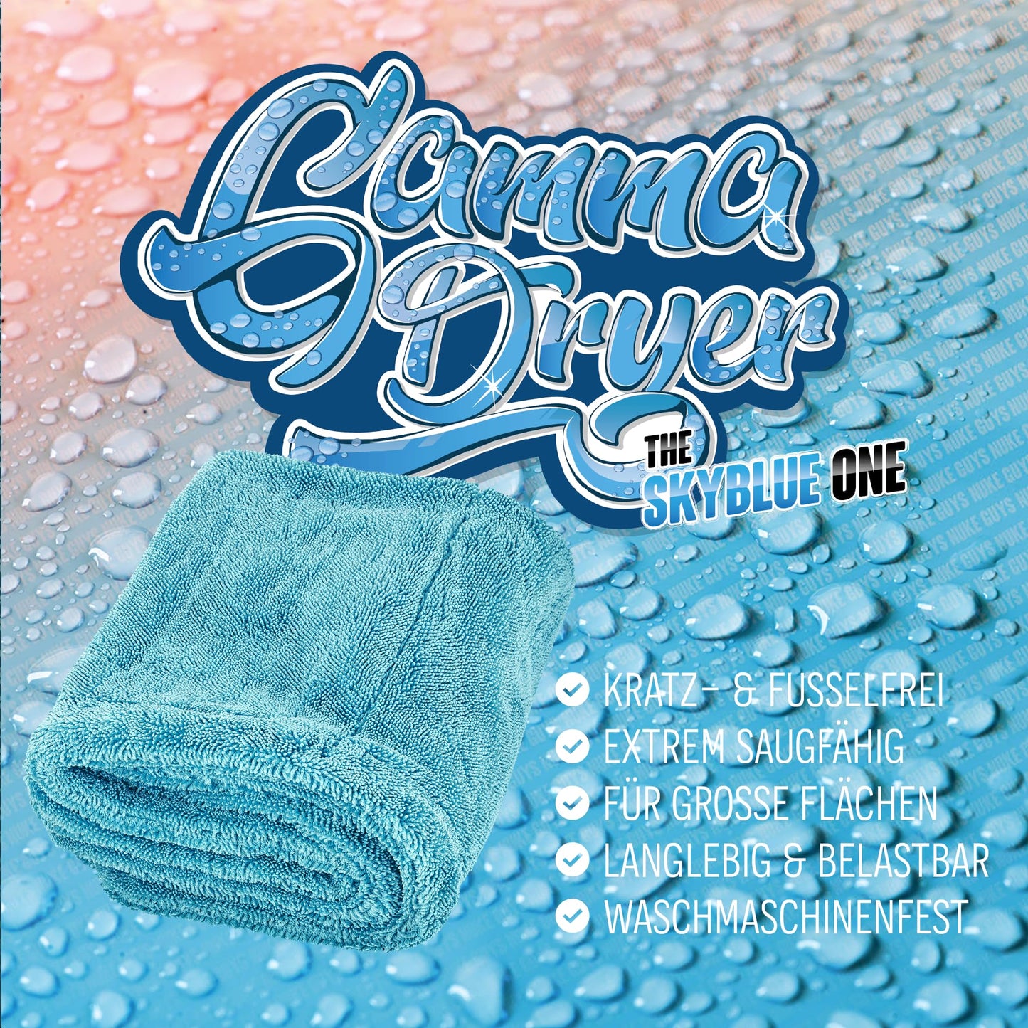 Nuke Guys Gamma Dryer XXL | Ultra absorbent drying towel 1400 GSM blue 50x80cm | Lint-free, soft rounded fibers, scratch-free, extra large | Premium microfiber cloth for car motorcycle bicycle
