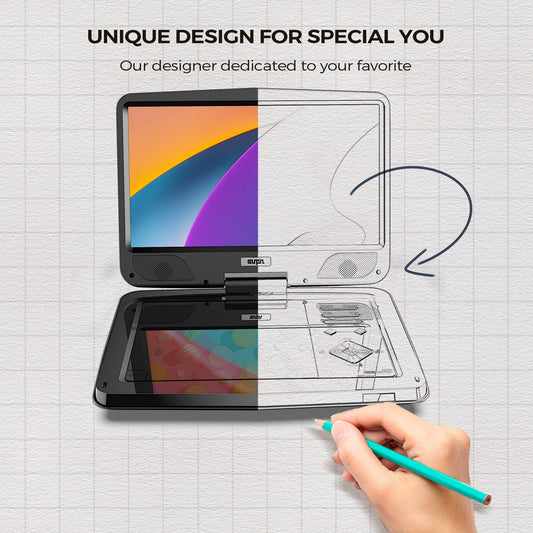 SUNPIN 12.5-inch Portable DVD Player with 10.5-inch HD Swivel Screen, Stereo Speakers & Dual Headphone Jack, Supports Sync TV/USB/SD Card, Car Headrest Mount, Black.