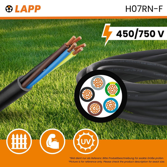 10 meters cable 1600103 H07RN-F 3x1.5 mm² rubber cable flexible with protective earth I UV resistant cable for outdoor use I oil resistant I flame retardant I connection cable 3G1.5 mm2 black