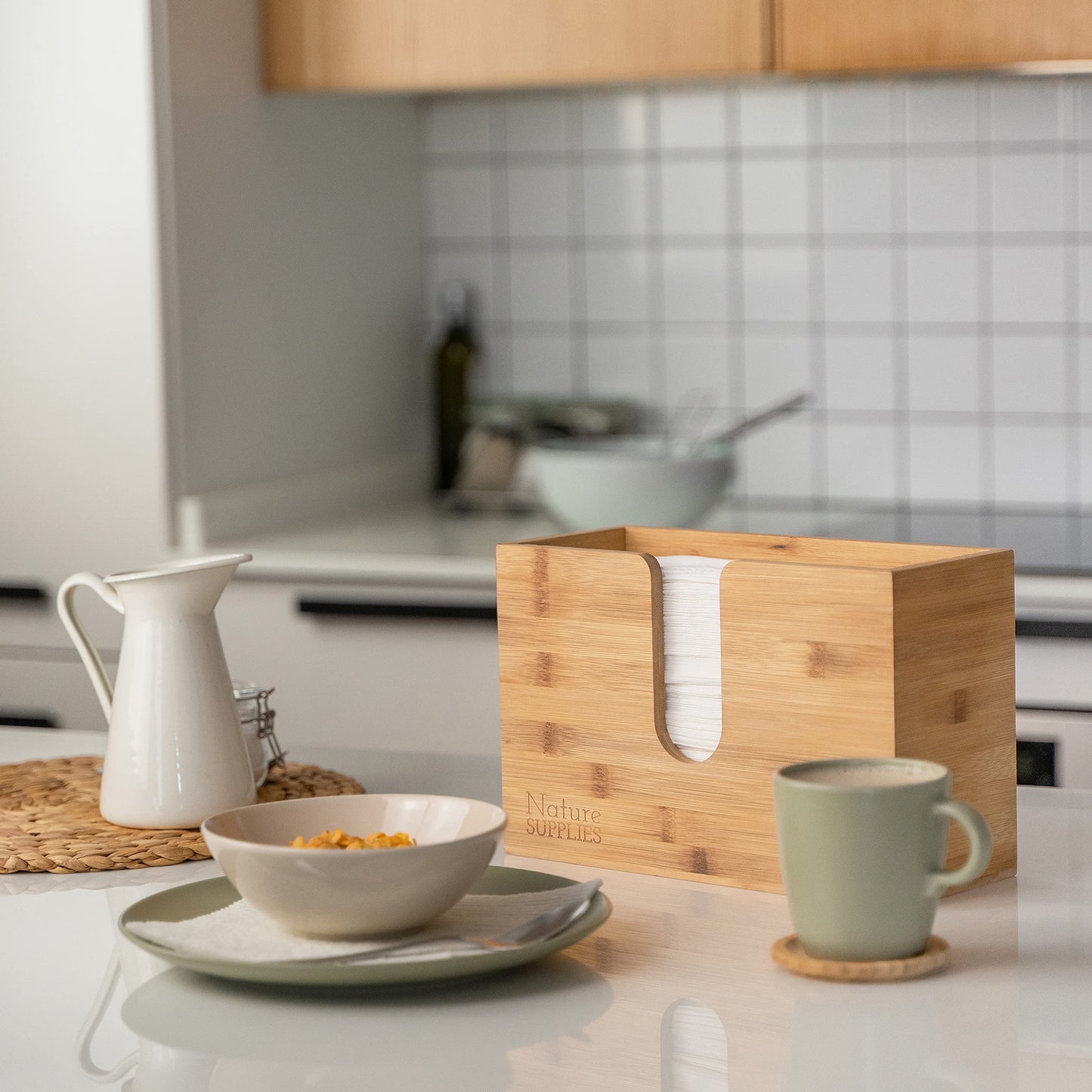 Nature Supplies wooden paper towel dispenser - paper towel holder with wall mounting or table placement, for paper towels with C, Z, or interfold fold.