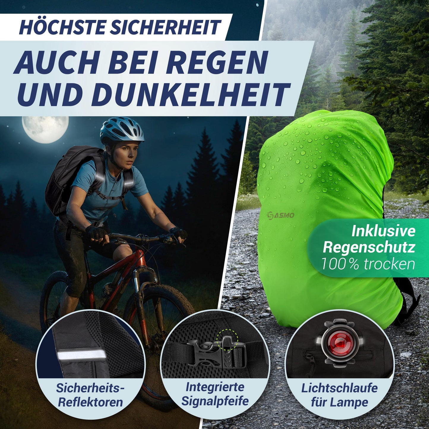 SASMO® Bike backpack 20l with thermal compartment & helmet net | MTB backpack | Bike backpack - incl. rain cover & phone pocket | Hydration pack bike backpack for men & women