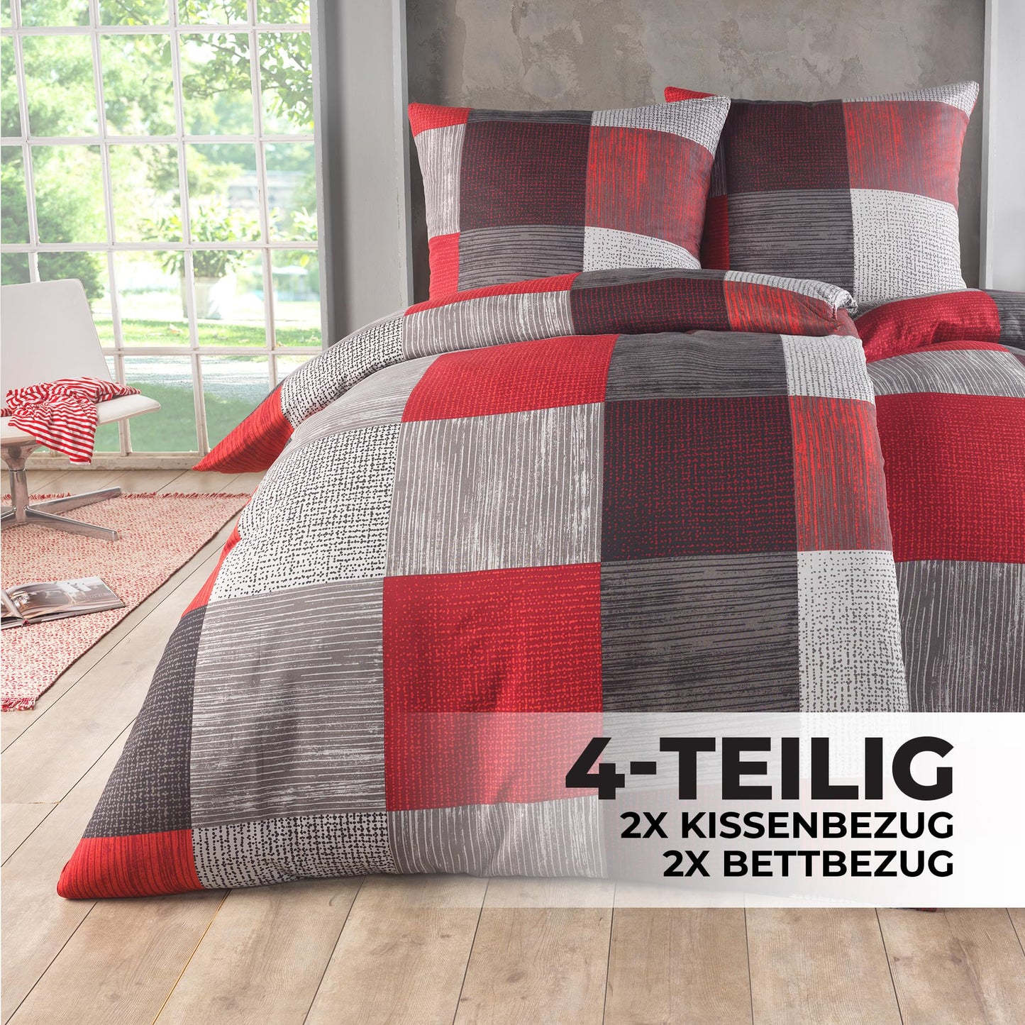 Kuscheli® bed linen 135x200 4 pieces | ÖkoTex certified & suitable for allergy sufferers | Bedding set with 2 duvet covers 135 x 200 & pillowcases 80x80 each | modern & high quality, Color: D04