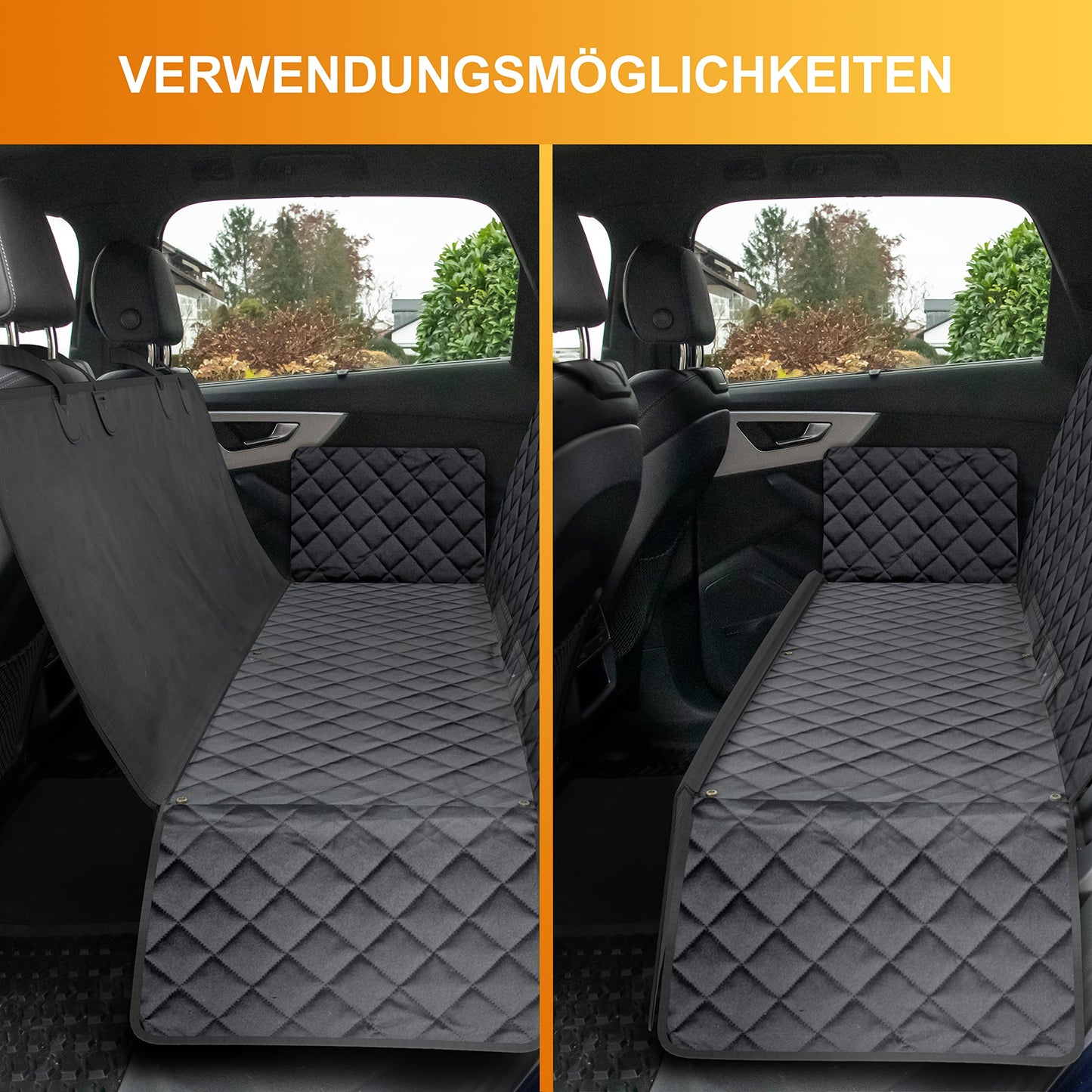 WhizProducts® Basic dog blanket for car back seat with side protection and seat anchors - waterproof car dog blanket back seat for travel & transport for dogs - Sturdy dog mat for the car back seat.
