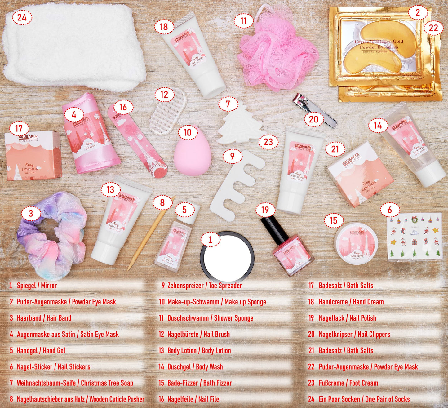 BRUBAKER Cosmetics Beauty Advent Calendar 2025 - the XXL wellness Christmas calendar for women and girls - 24 x body care products & spa accessories - city landmarks pink.