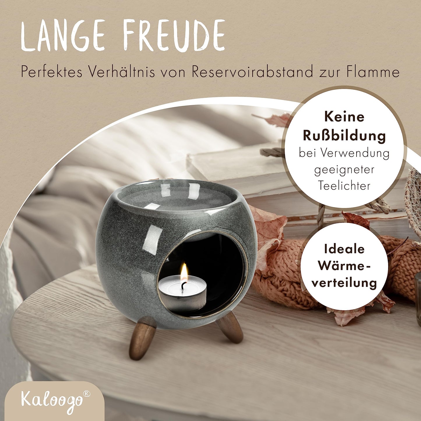 Kaloogo Sabai Scent Ceramic Oil Diffuser - Elegant scent light - Sturdy design - Perfect heat distribution - High-quality tealight oil diffuser - for scented wax and essential oils (Ash Gray)
